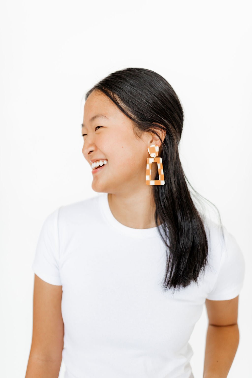 Kennedy Statement Earrings - Orange Checkered - Shop LINNY CO