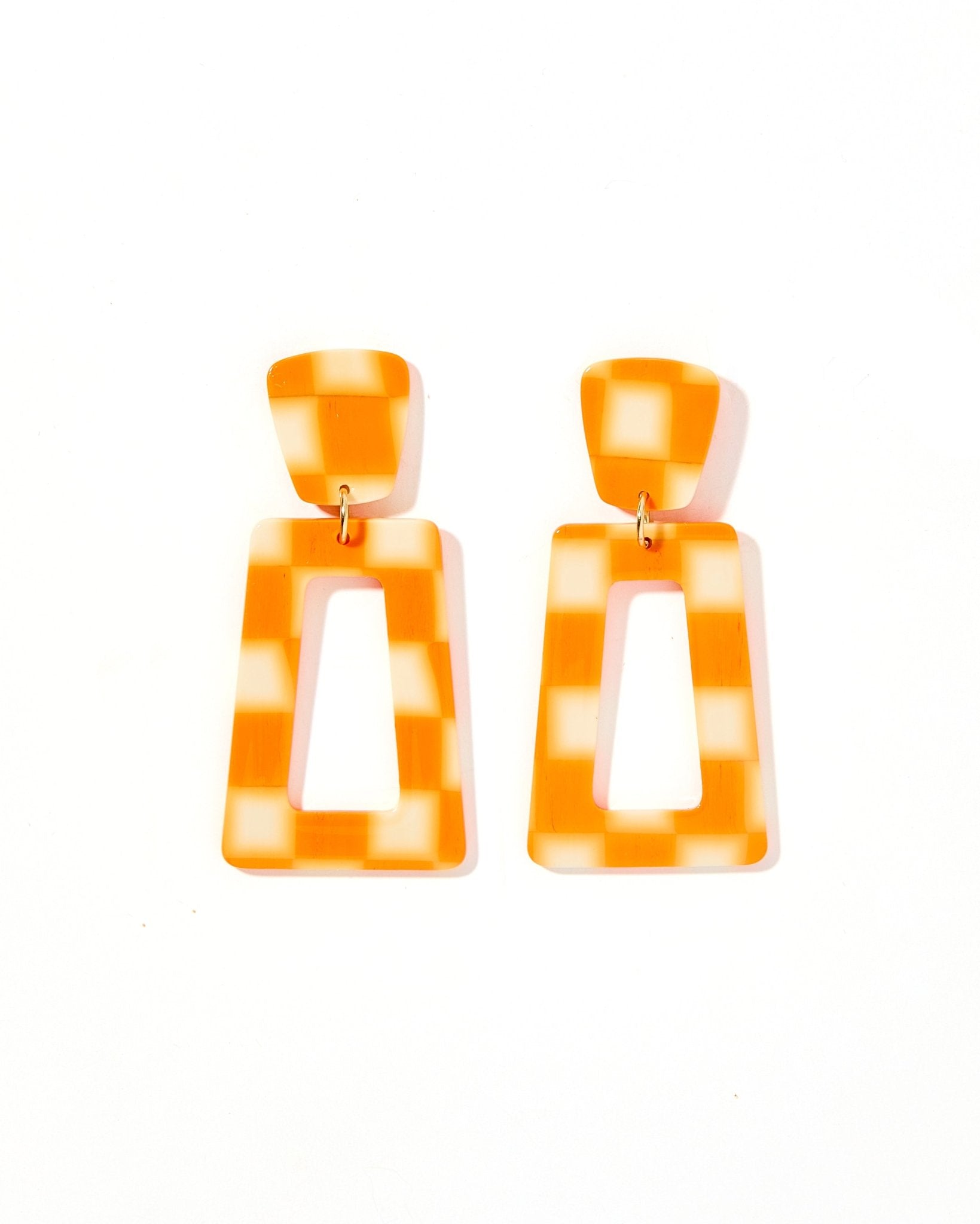 Kennedy Statement Earrings - Orange Checkered - Shop LINNY CO