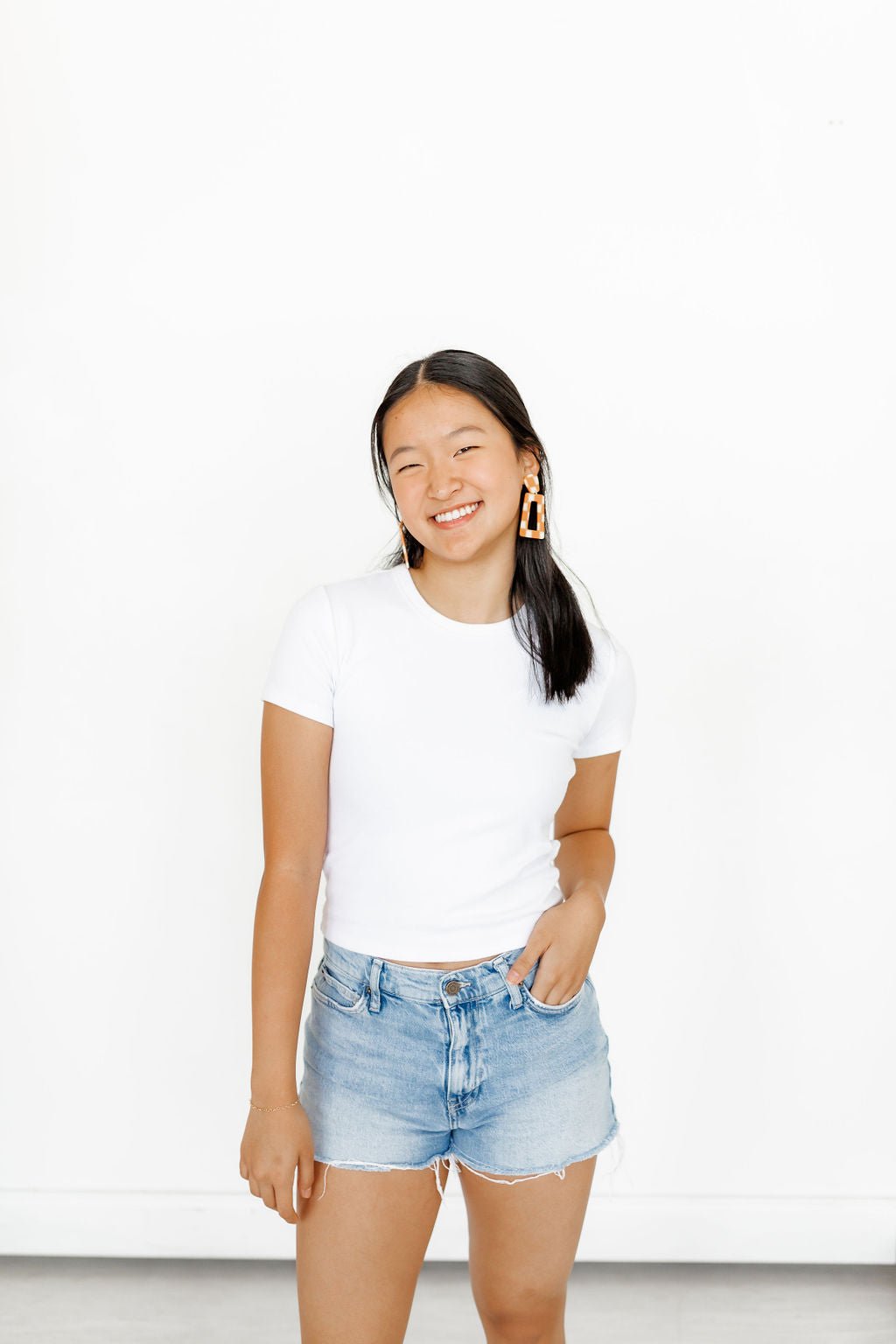 Kennedy Statement Earrings - Orange Checkered - Shop LINNY CO