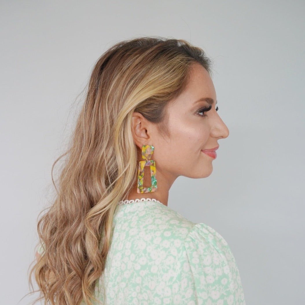 Kennedy Statement Earrings - Pink - Green Confetti - Shop LINNY CO