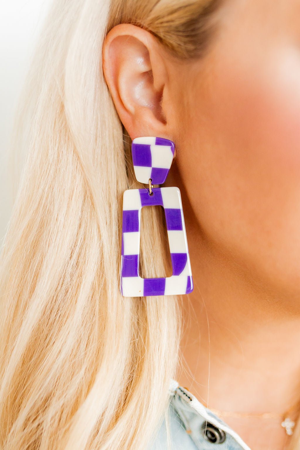 Kennedy Statement Earrings - Purple Checkered - Shop LINNY CO