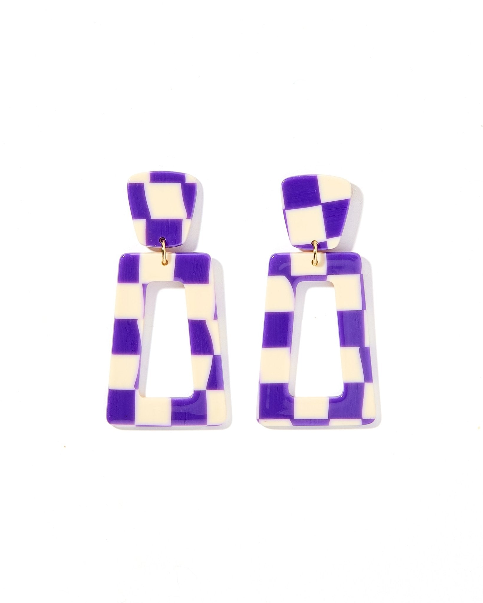 Kennedy Statement Earrings - Purple Checkered - Shop LINNY CO