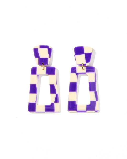 Kennedy Statement Earrings - Purple Checkered - Shop LINNY CO