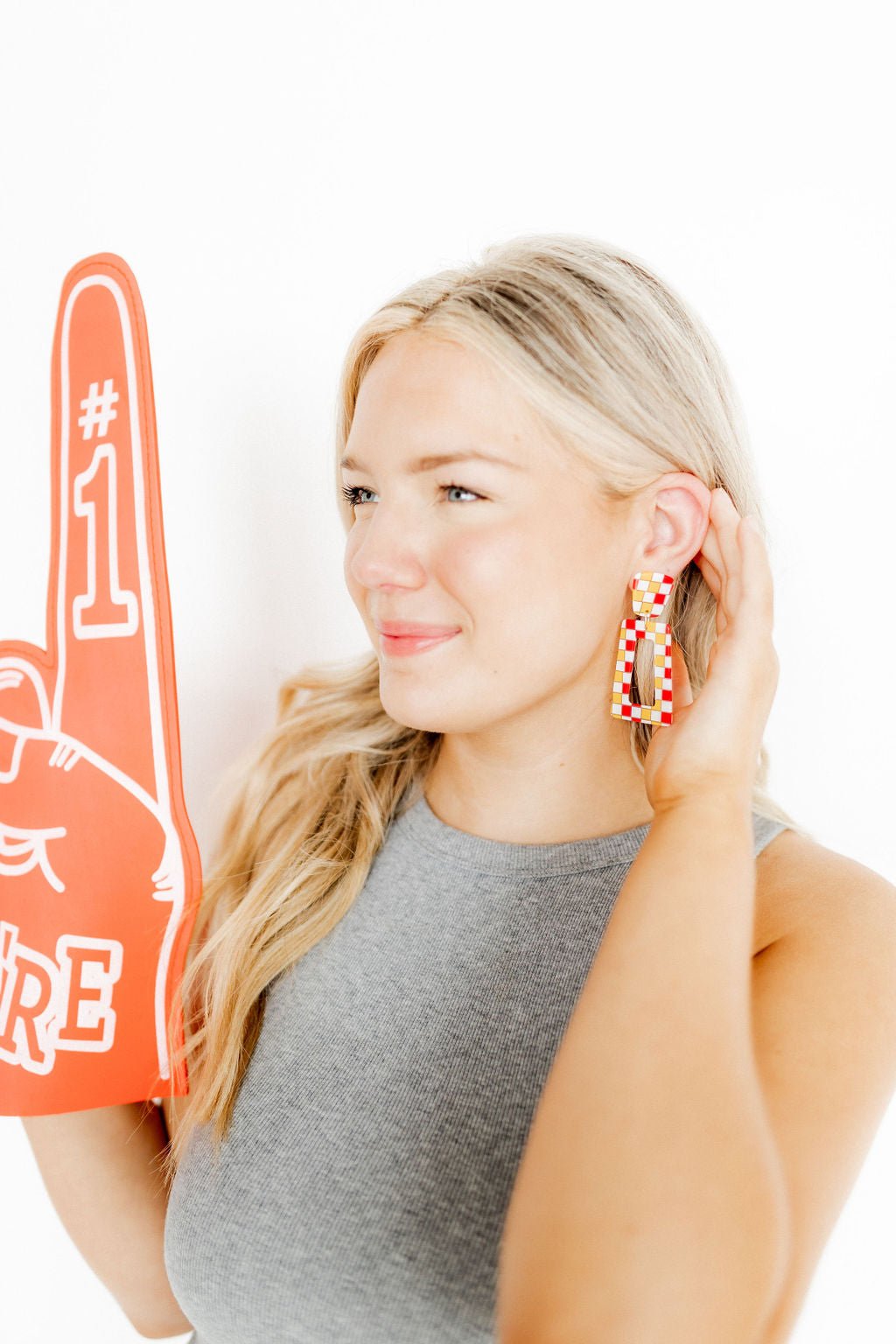 Kennedy Statement Earrings - Red and Gold Checkered - Shop LINNY CO