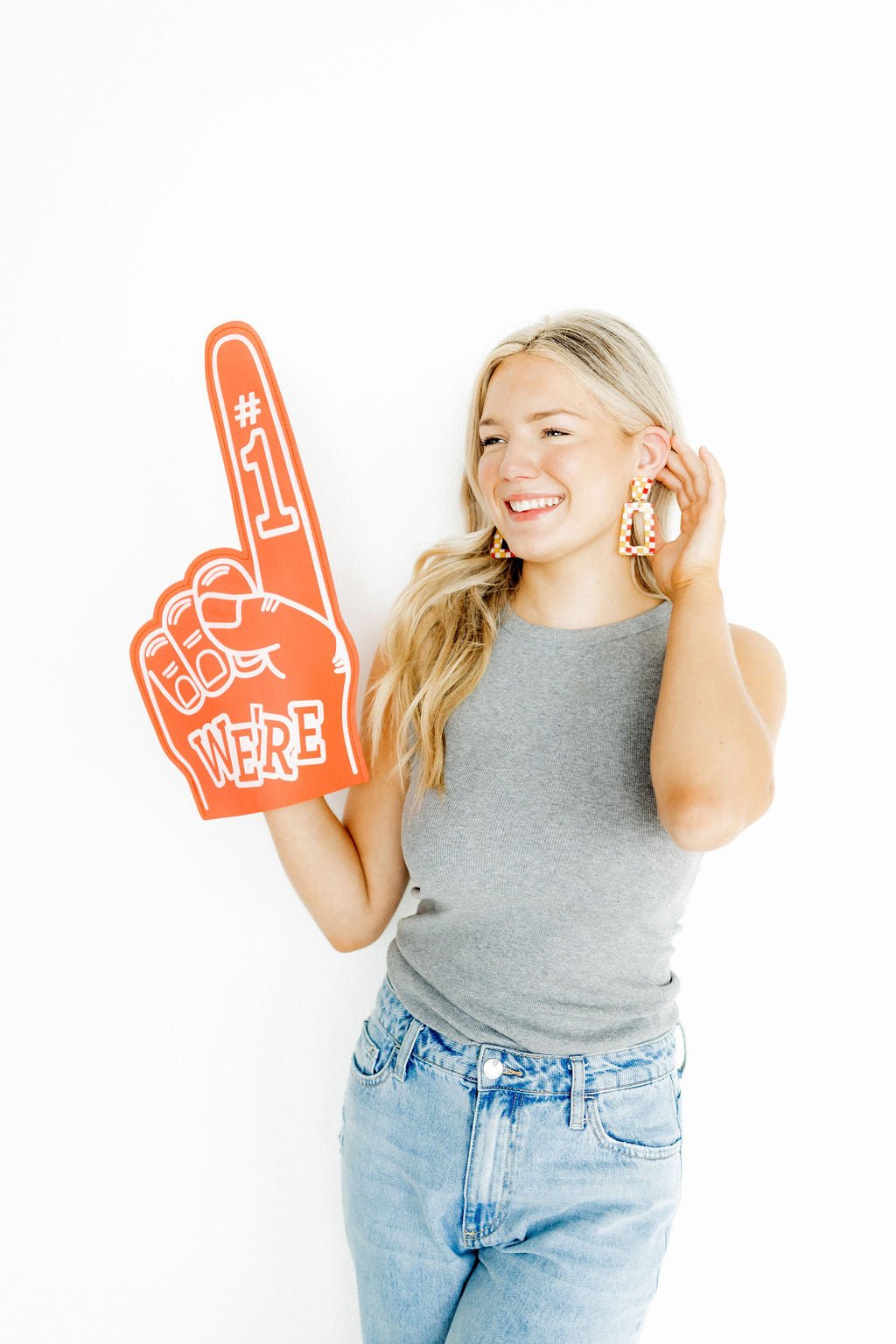 Kennedy Statement Earrings - Red and Gold Checkered - Shop LINNY CO
