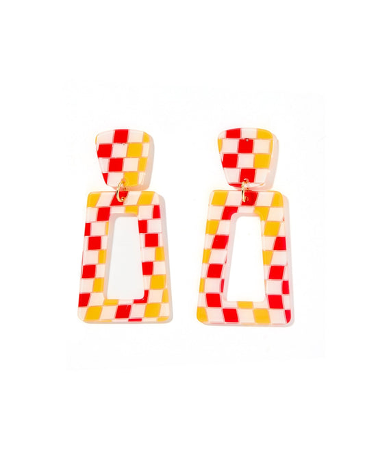 Kennedy Statement Earrings - Red and Gold Checkered - Shop LINNY CO