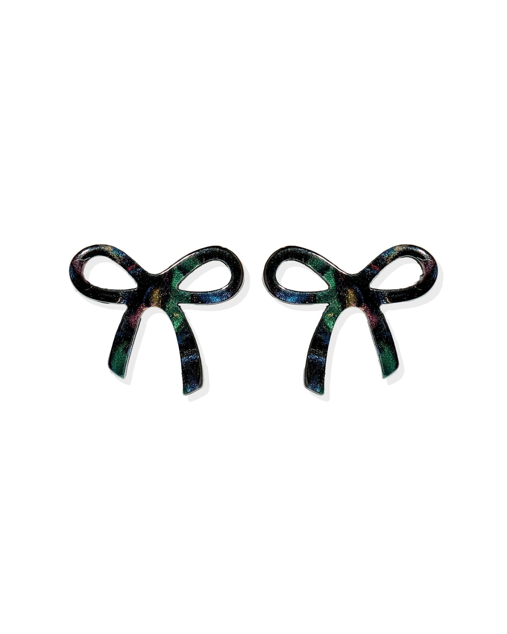 Kylie Bow Earrings - Black Iridescent - Shop LINNY CO