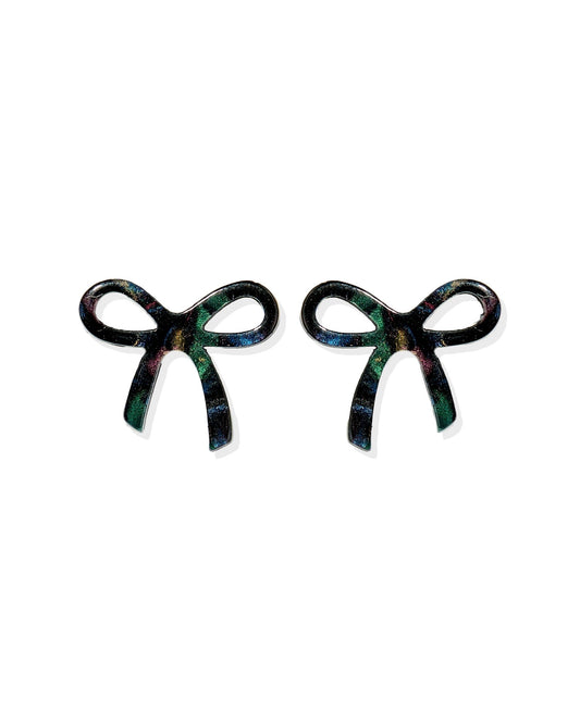 Kylie Bow Earrings - Black Iridescent - Shop LINNY CO