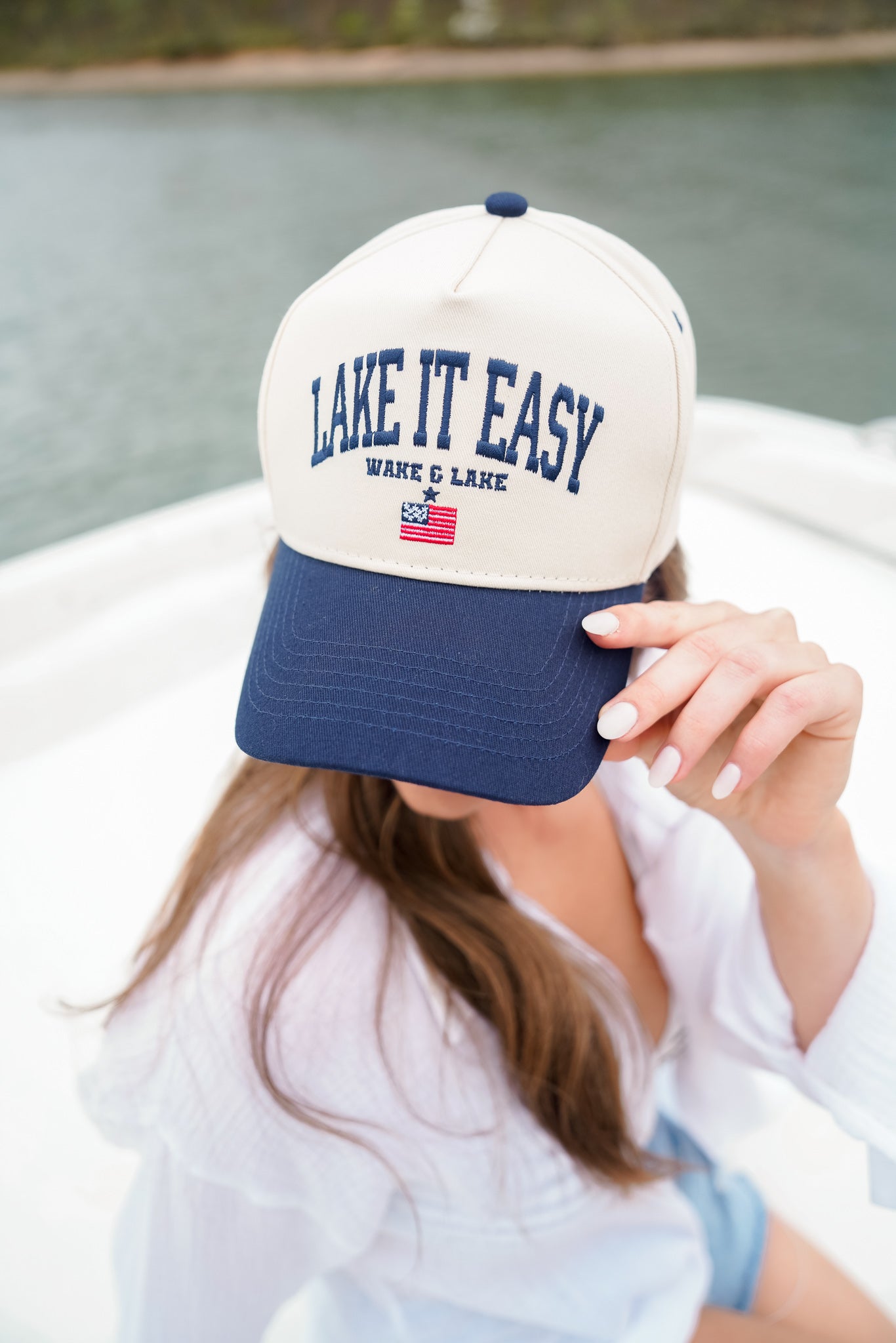 Lake it Easy - Navy Vintage Trucker Hat - Shop LINNY CO