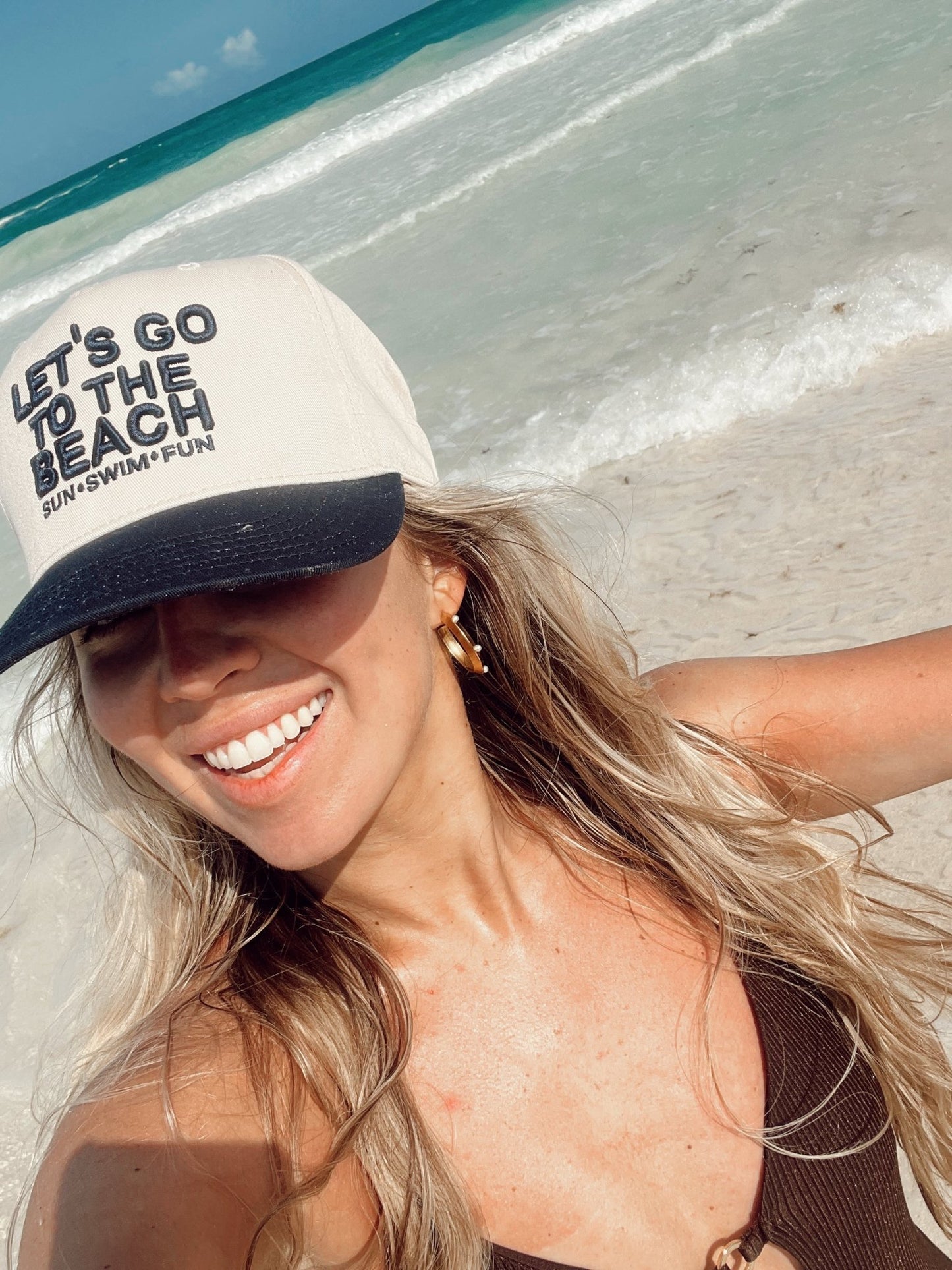 Let's Go To The Beach - Navy Vintage Trucker Hat - Shop LINNY CO