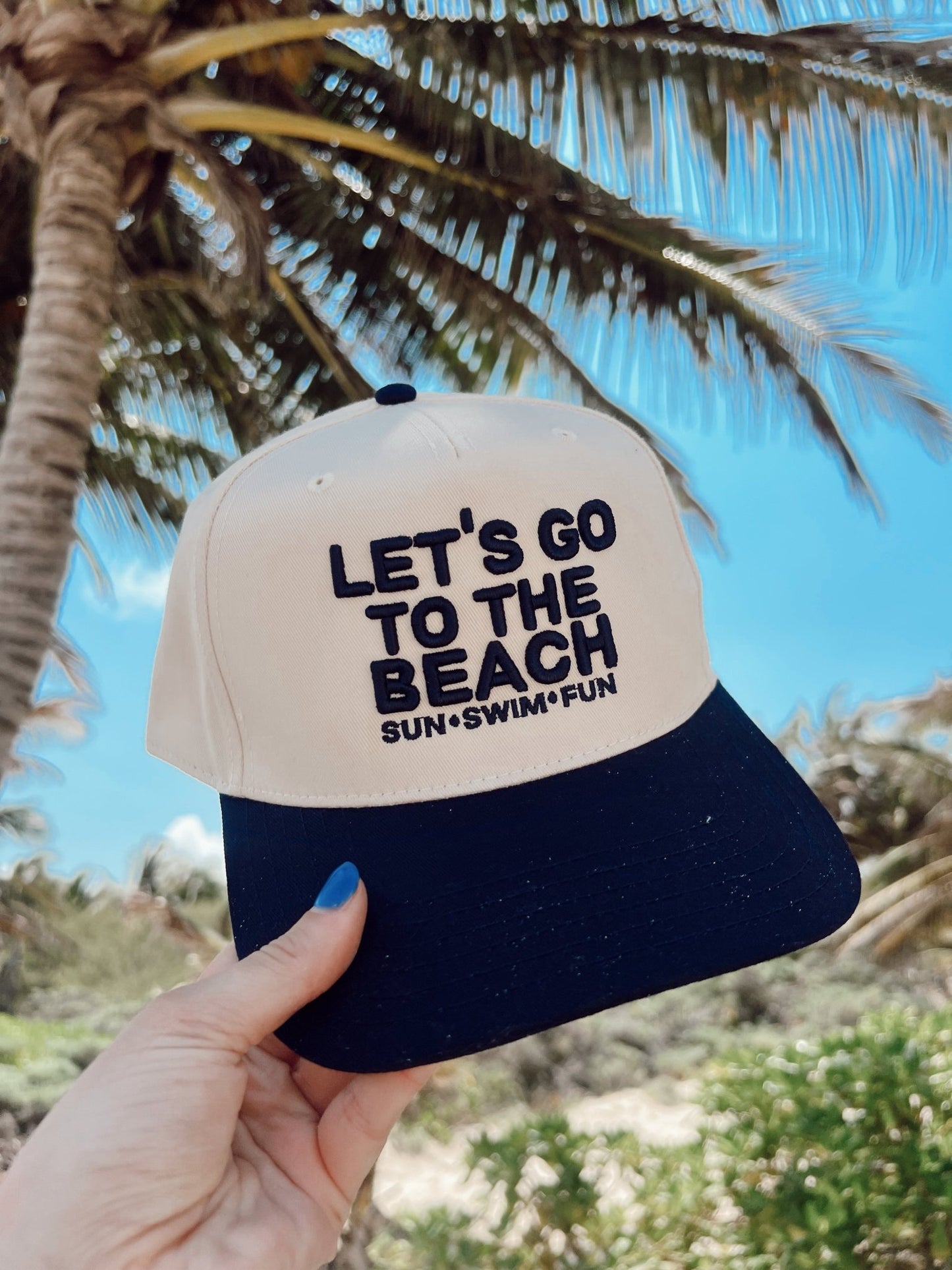 Let's Go To The Beach - Navy Vintage Trucker Hat - Shop LINNY CO