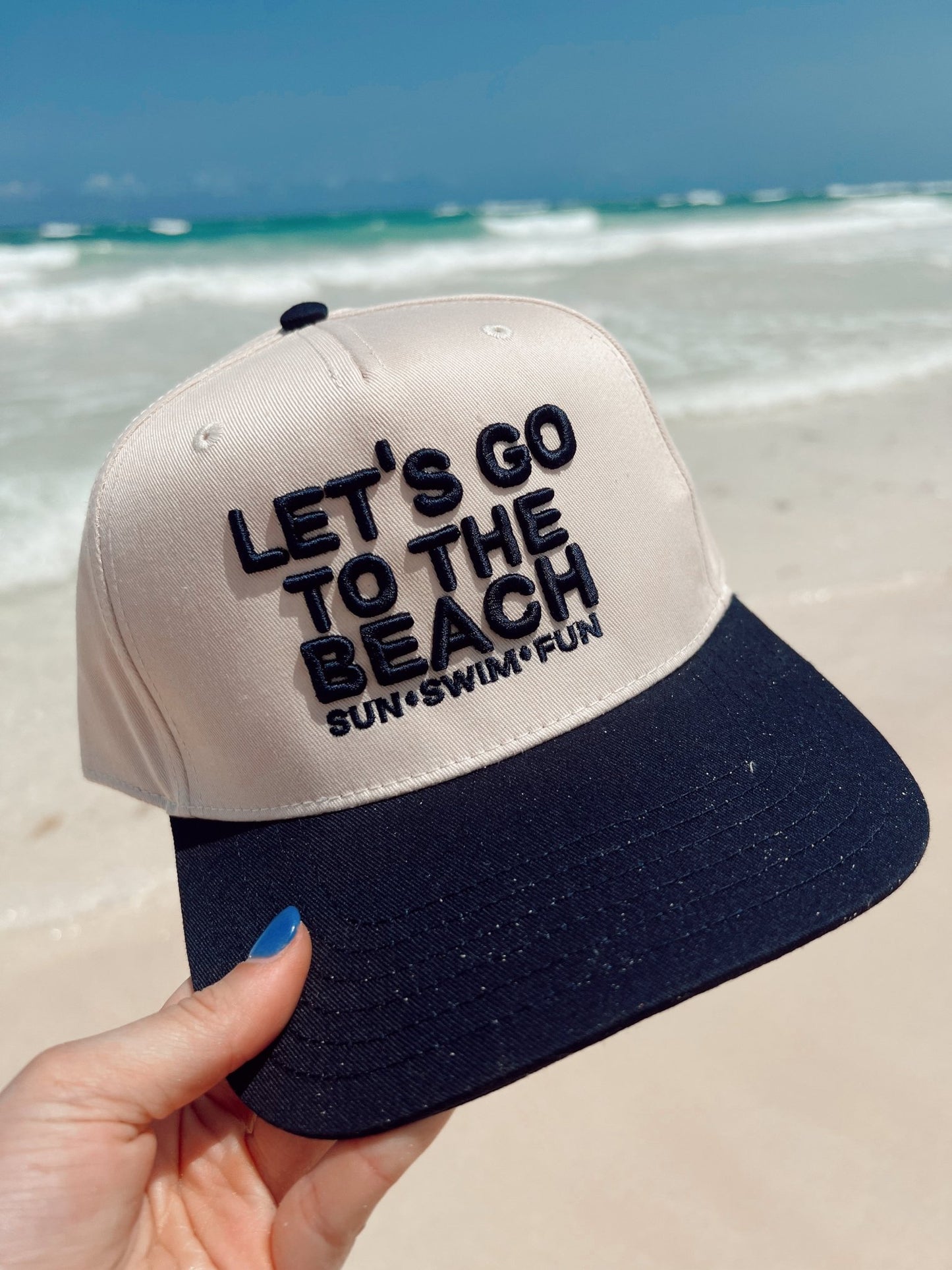 Let's Go To The Beach - Navy Vintage Trucker Hat - Shop LINNY CO