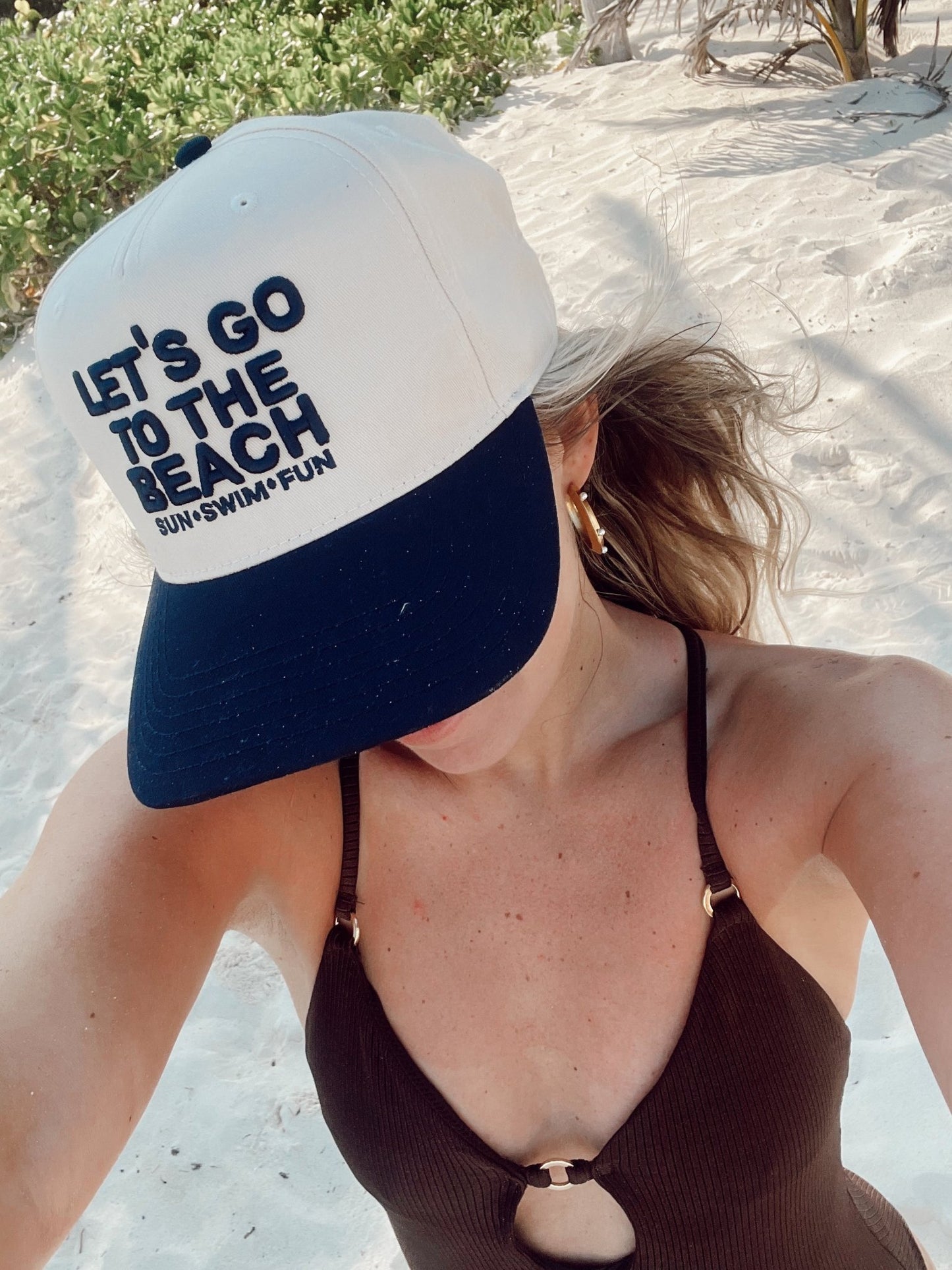 Let's Go To The Beach - Navy Vintage Trucker Hat - Shop LINNY CO