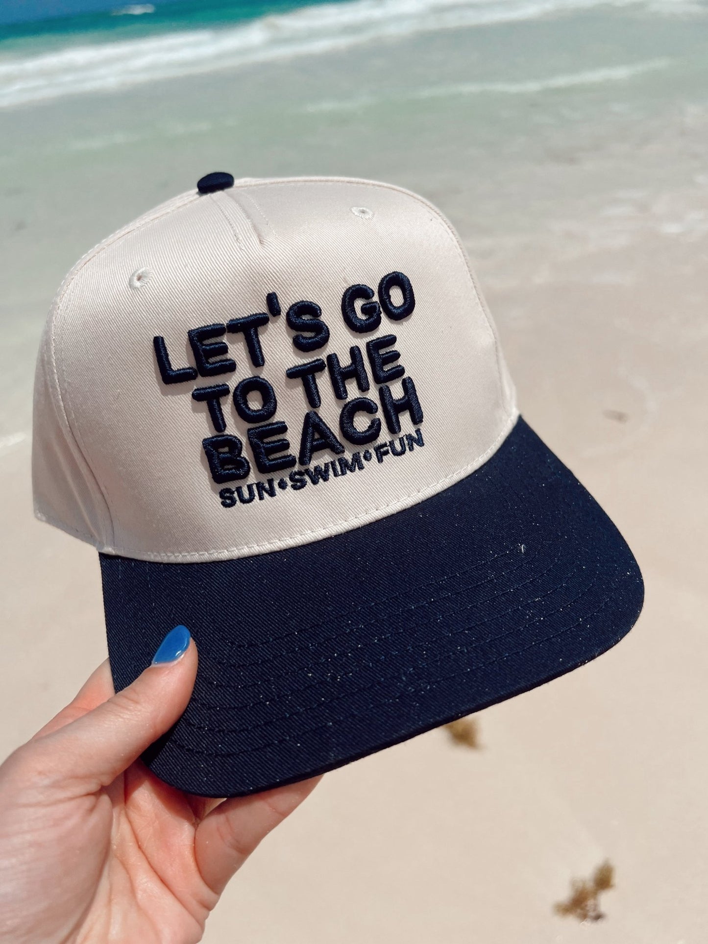 Let's Go To The Beach - Navy Vintage Trucker Hat - Shop LINNY CO