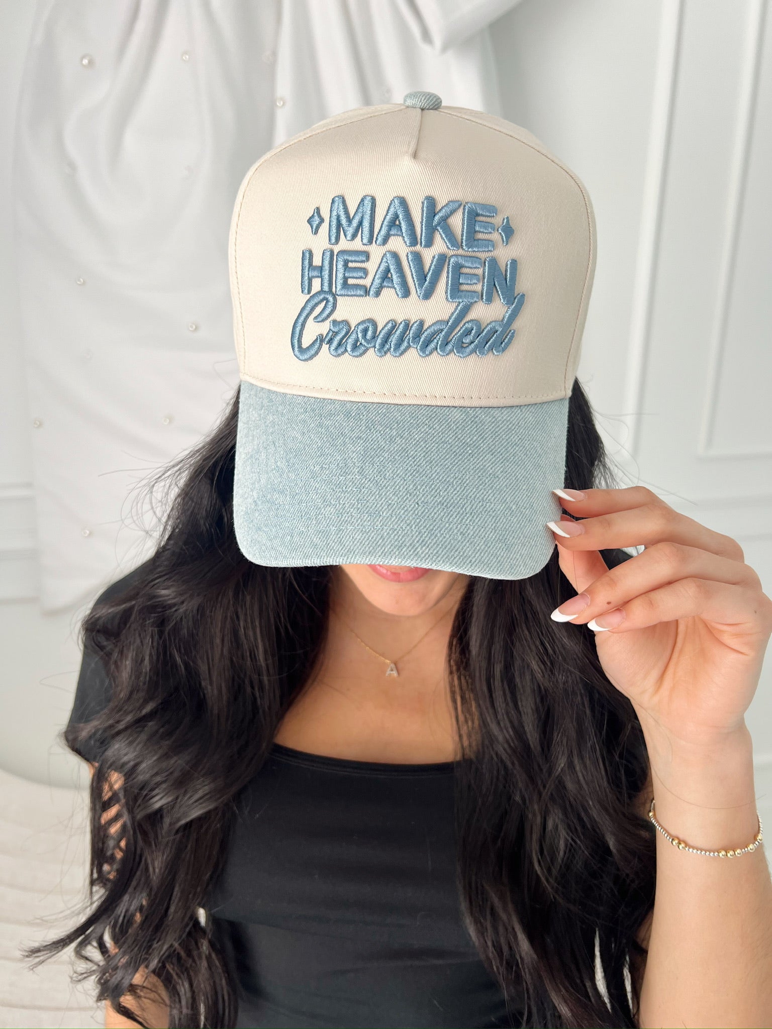 Make Heaven Crowded - Denim Vintage Trucker Hat - Shop LINNY CO