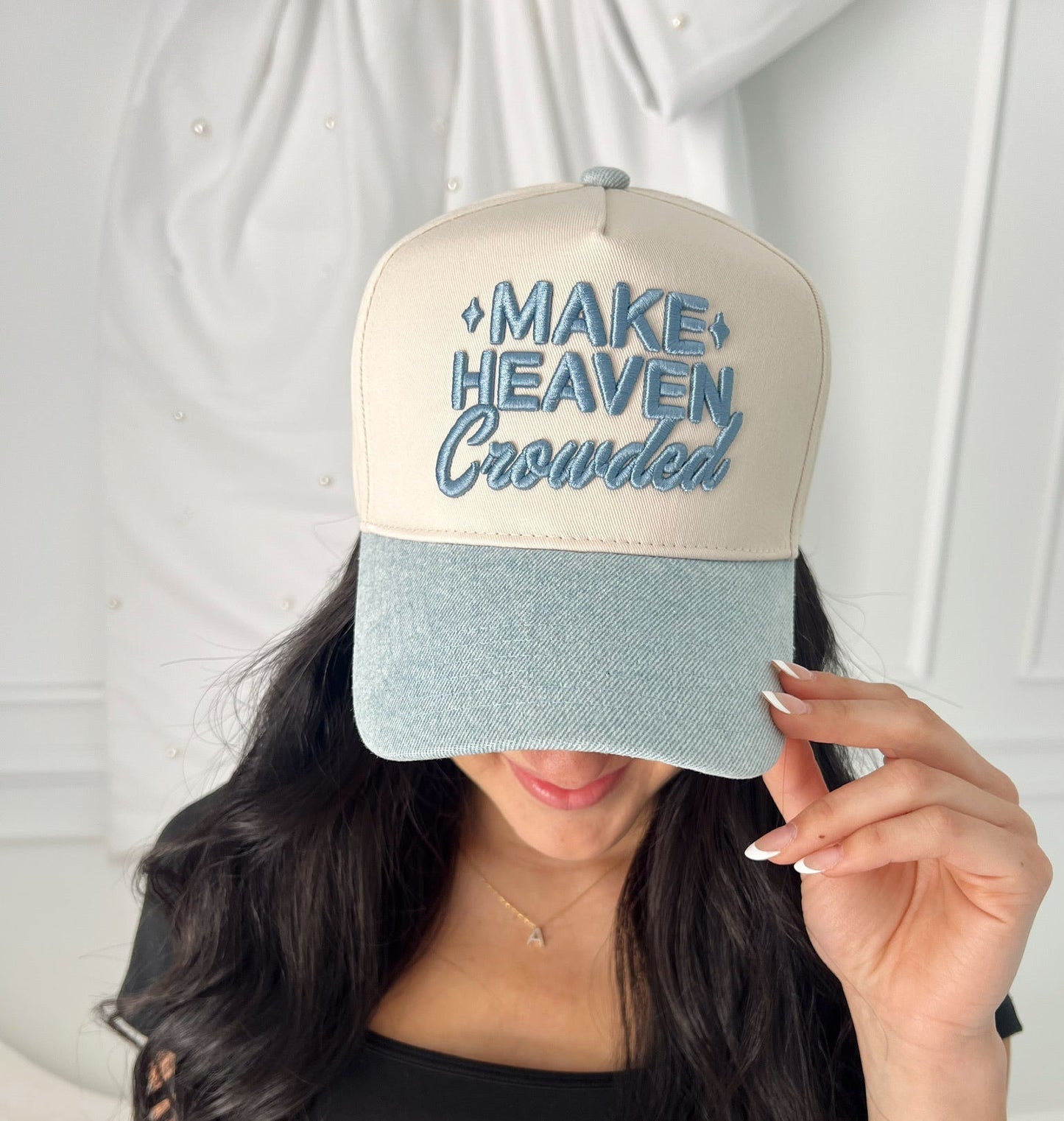 Make Heaven Crowded - Denim Vintage Trucker Hat - Shop LINNY CO