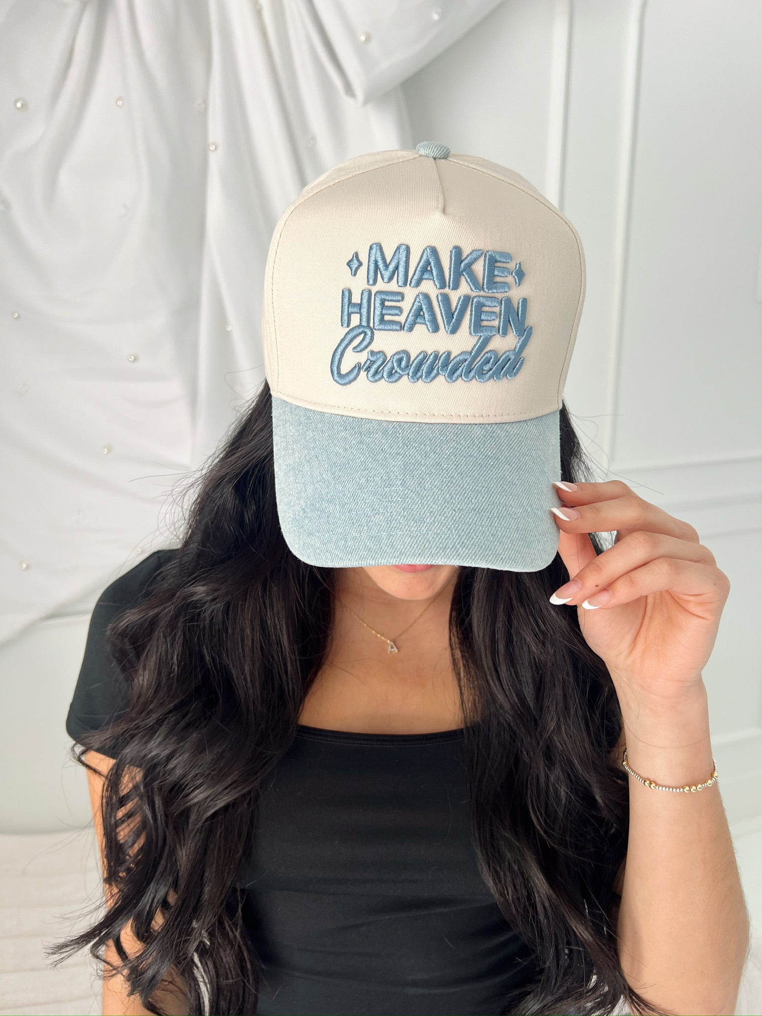 Make Heaven Crowded - Denim Vintage Trucker Hat - Shop LINNY CO