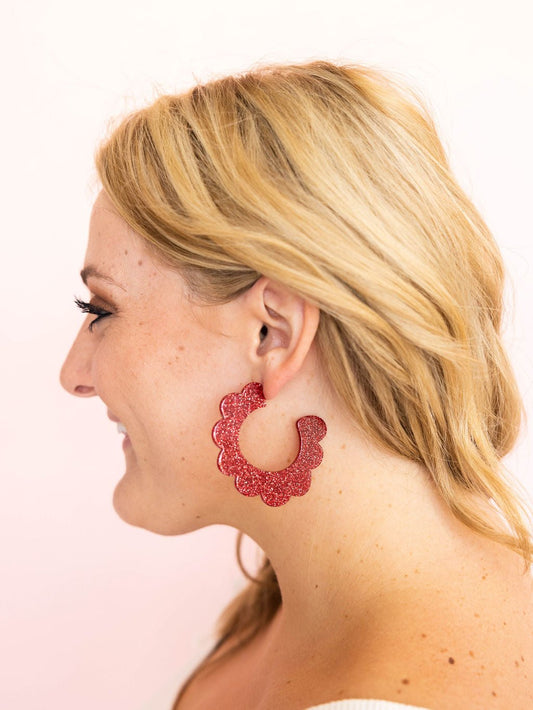 Margo Scallop Hoop Earrings - Crimson Glitter - Shop LINNY CO