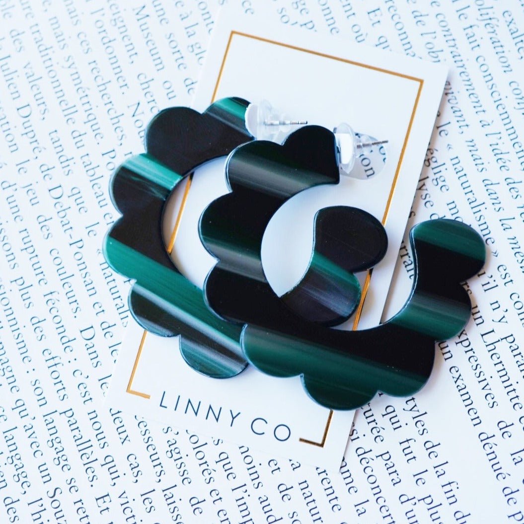 Margo Scallop Hoop Earrings - Dark Green - Shop LINNY CO