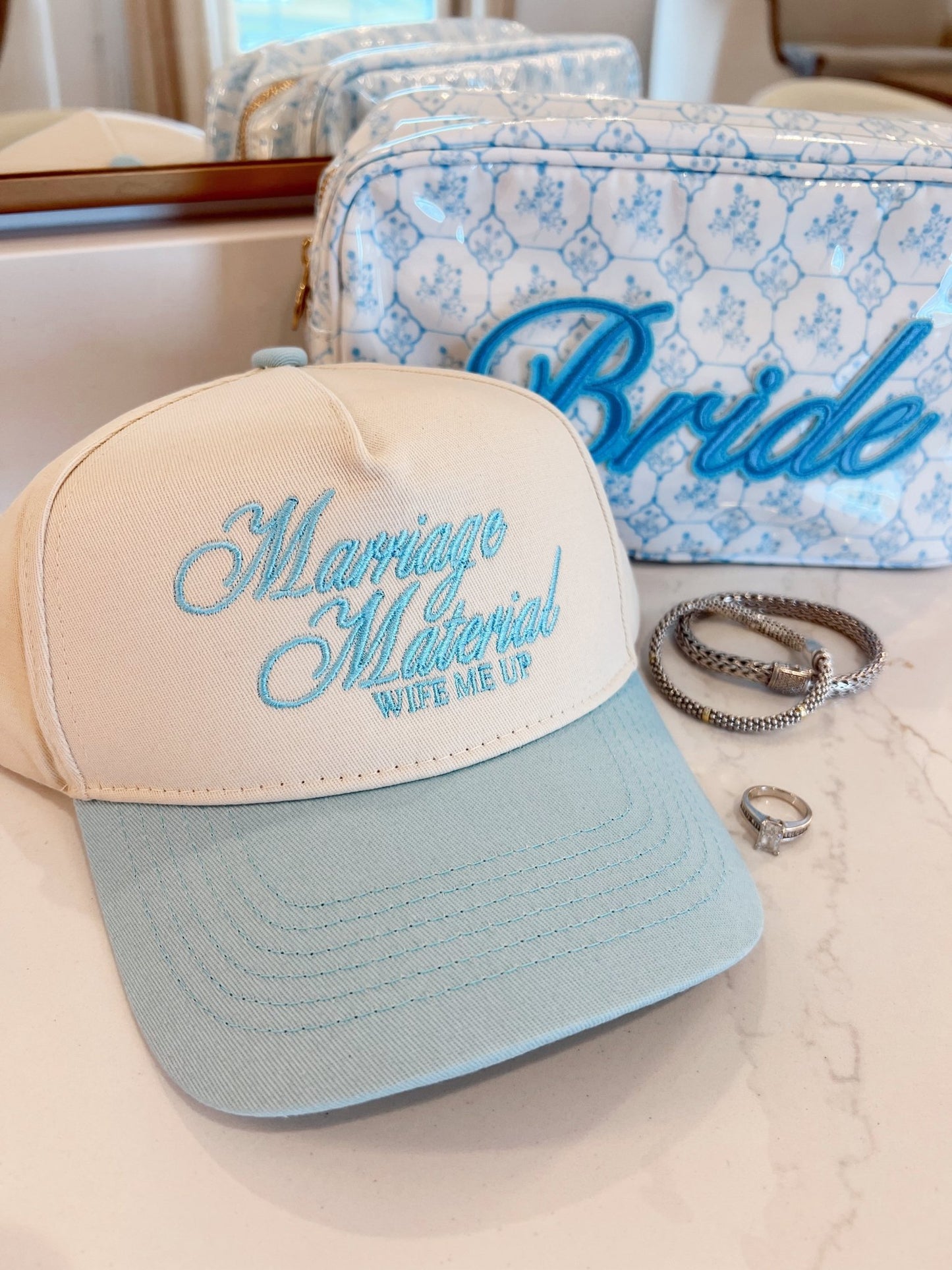 Marriage Material - Blue Vintage Trucker Hat - Shop LINNY CO