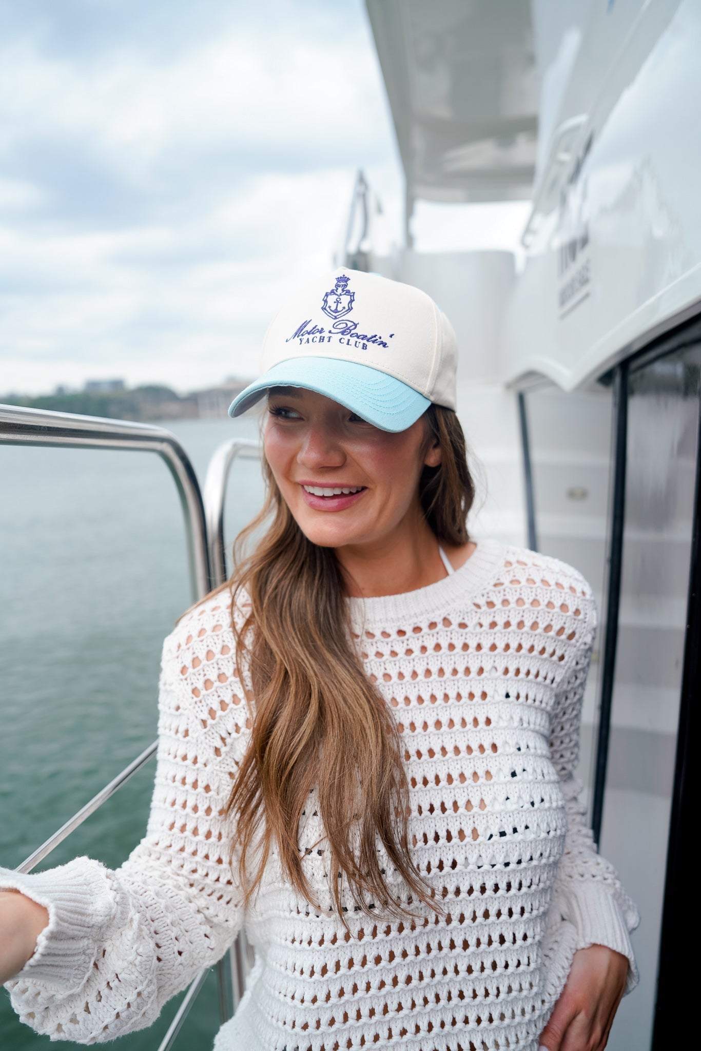 Motor Boatin' Yacht Club - Baby Blue Vintage Trucker Hat - Shop LINNY CO
