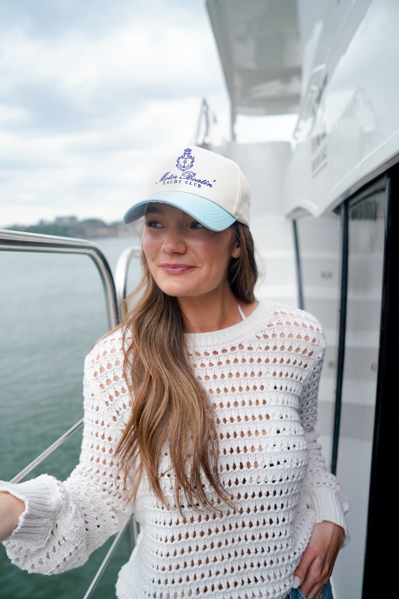 Motor Boatin' Yacht Club - Baby Blue Vintage Trucker Hat - Shop LINNY CO