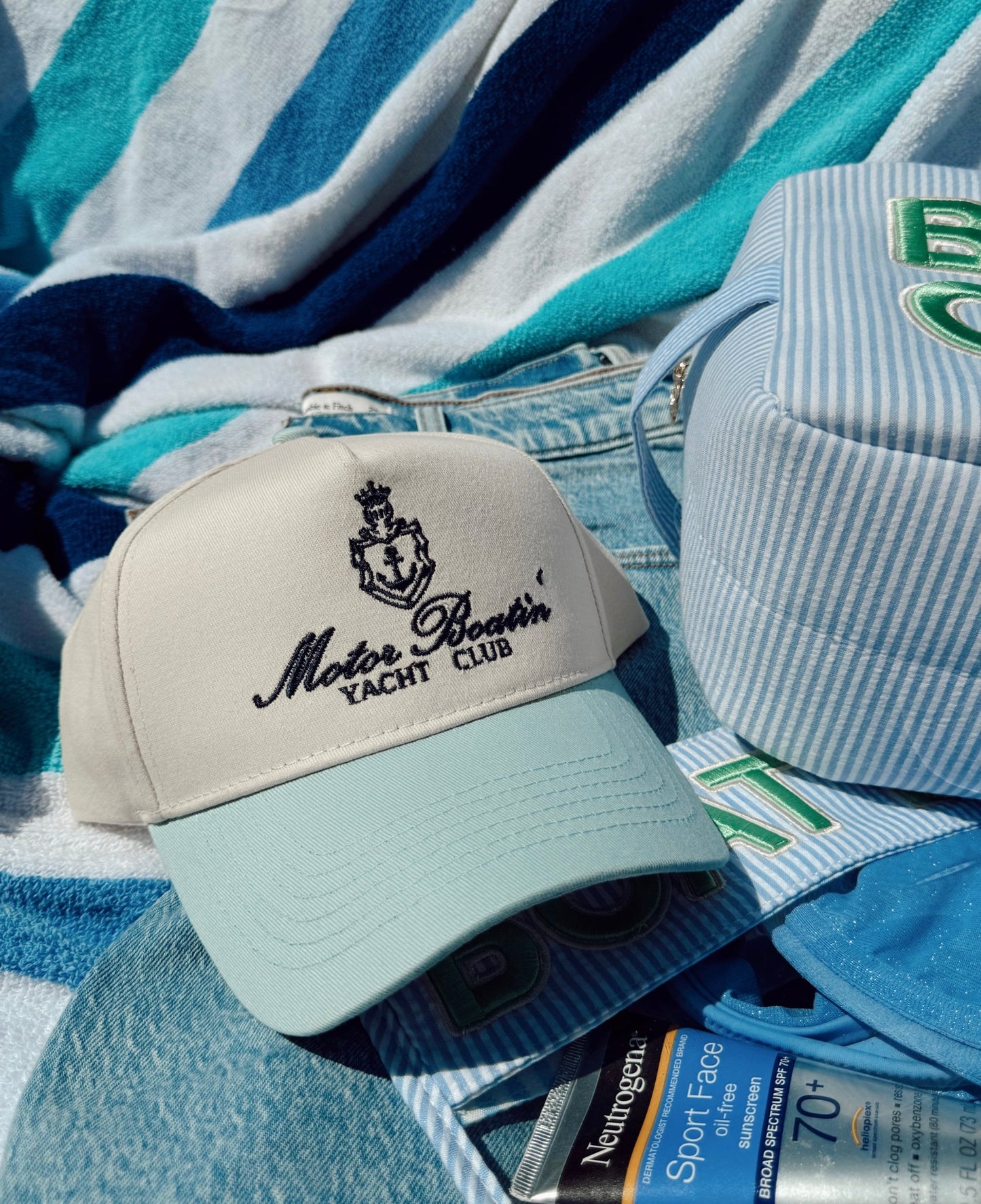 Motor Boatin' Yacht Club - Baby Blue Vintage Trucker Hat - Shop LINNY CO