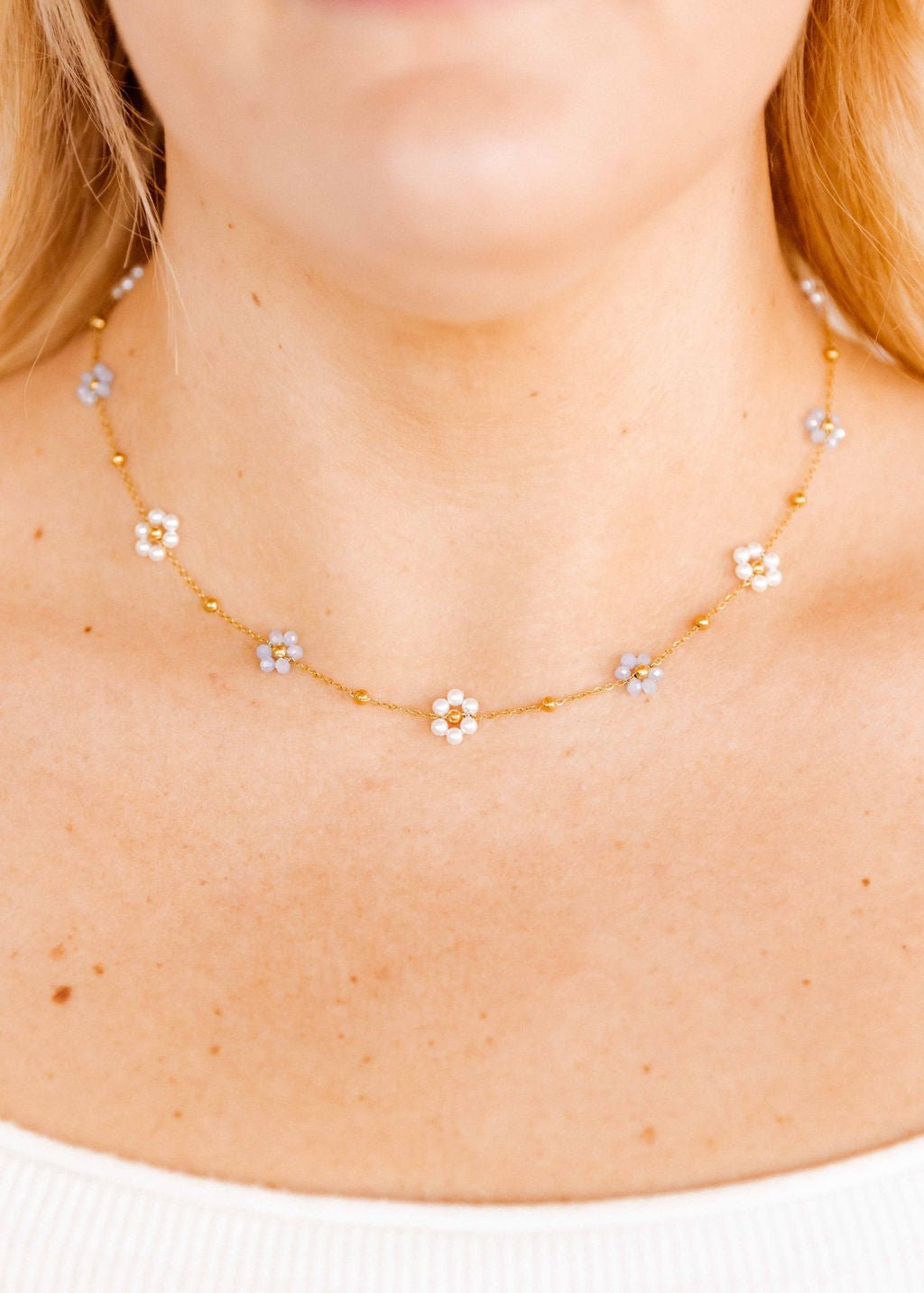 Necklace - Gracie Flower Blue - Shop LINNY CO