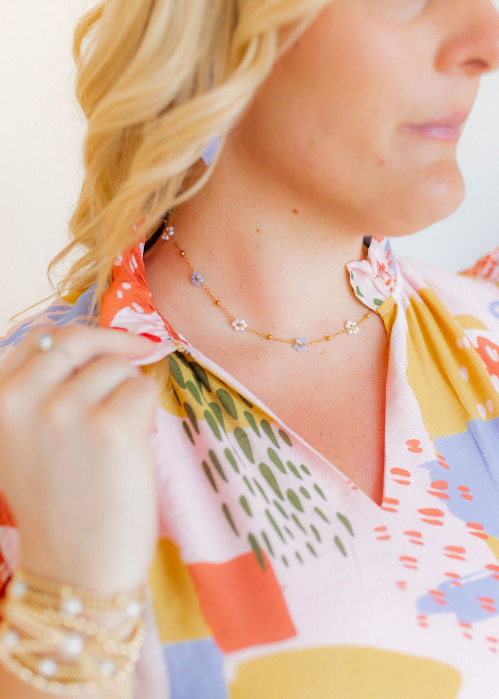 Necklace - Gracie Flower Blue - Shop LINNY CO