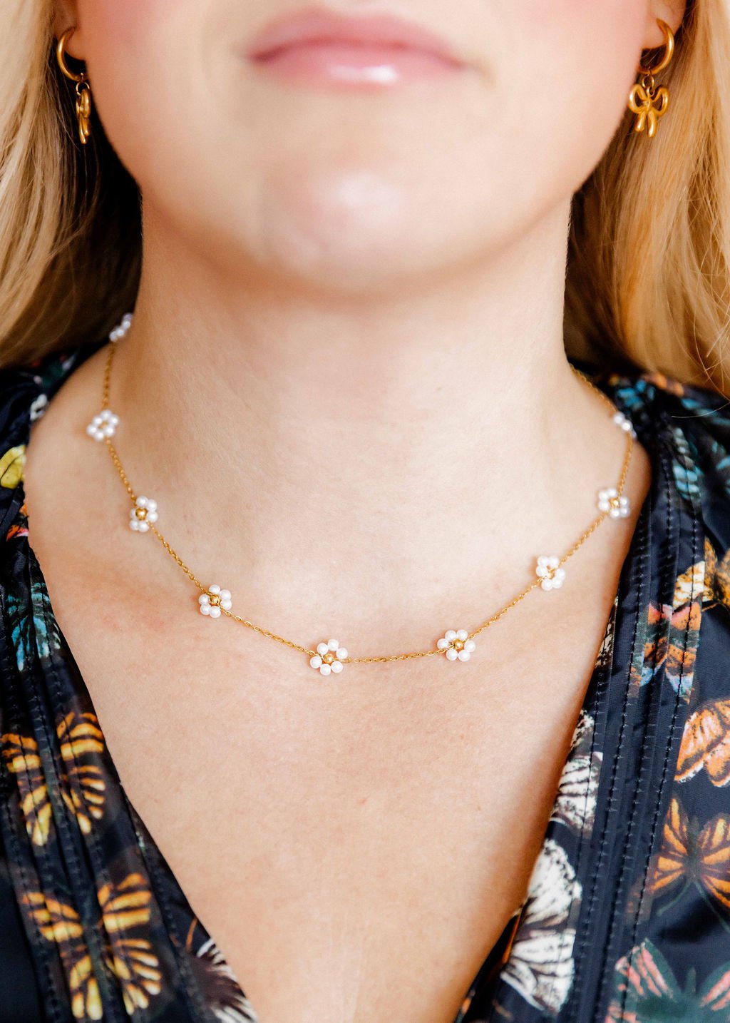 Necklace - Gracie Flower Pearl - Shop LINNY CO