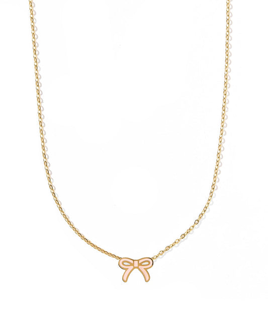 Necklace - Sadie Bow Light Pink - Shop LINNY CO
