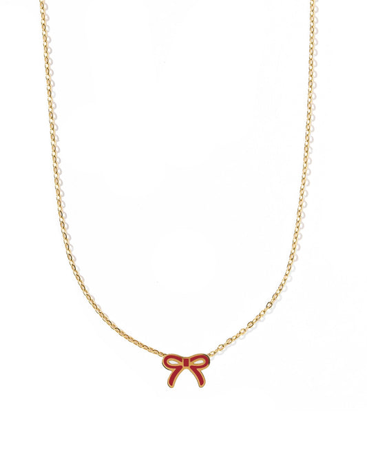 Necklace - Sadie Bow Maroon - Shop LINNY CO