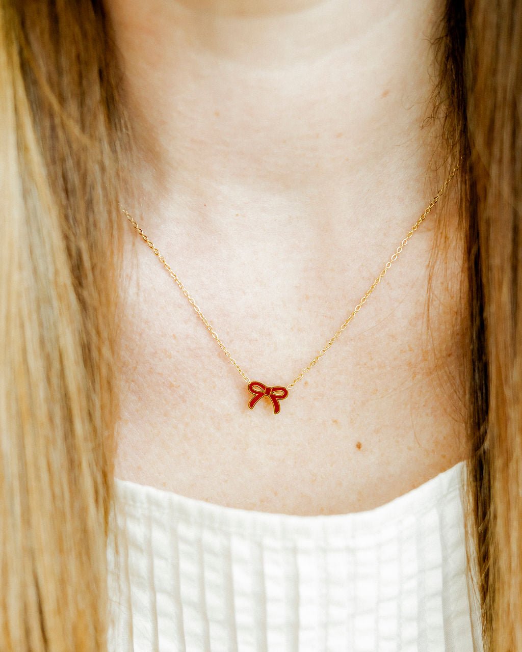 Necklace - Sadie Bow Maroon - Shop LINNY CO