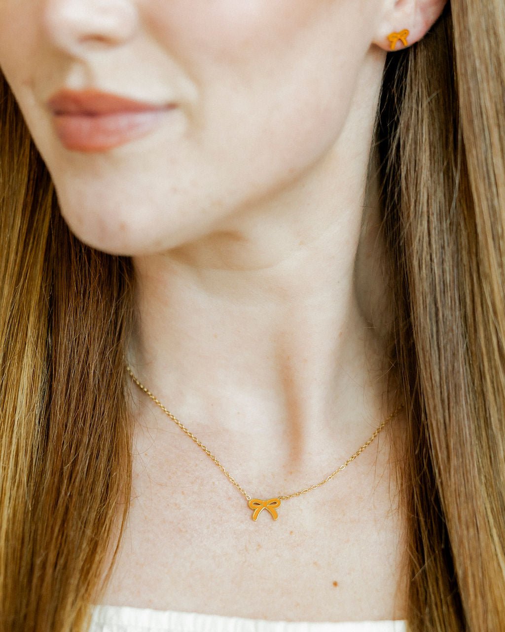 Necklace - Sadie Bow Orange - Shop LINNY CO