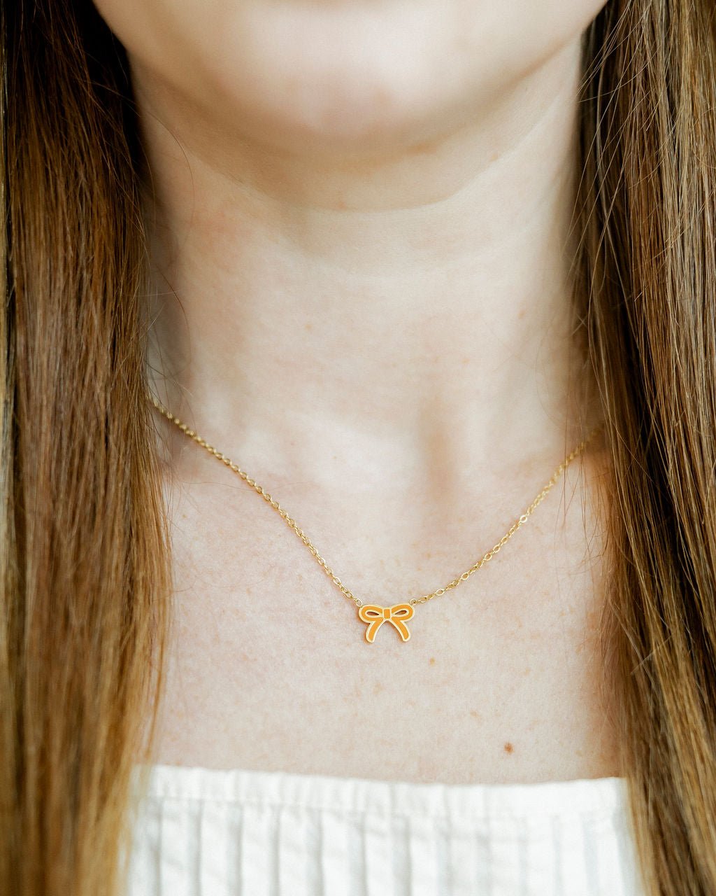 Necklace - Sadie Bow Orange - Shop LINNY CO