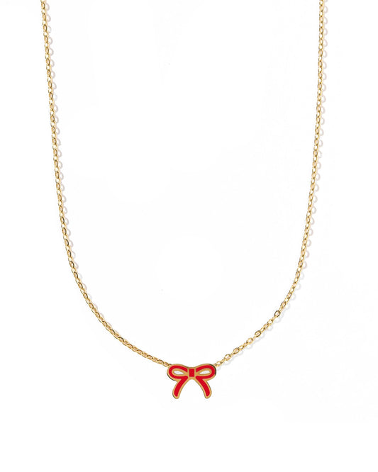 Necklace - Sadie Bow Red - Shop LINNY CO