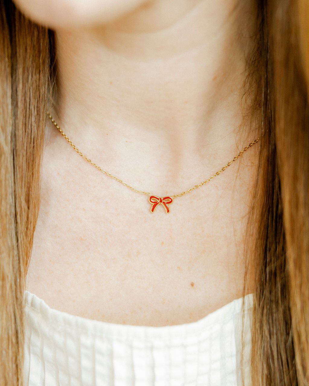 Necklace - Sadie Bow Red - Shop LINNY CO