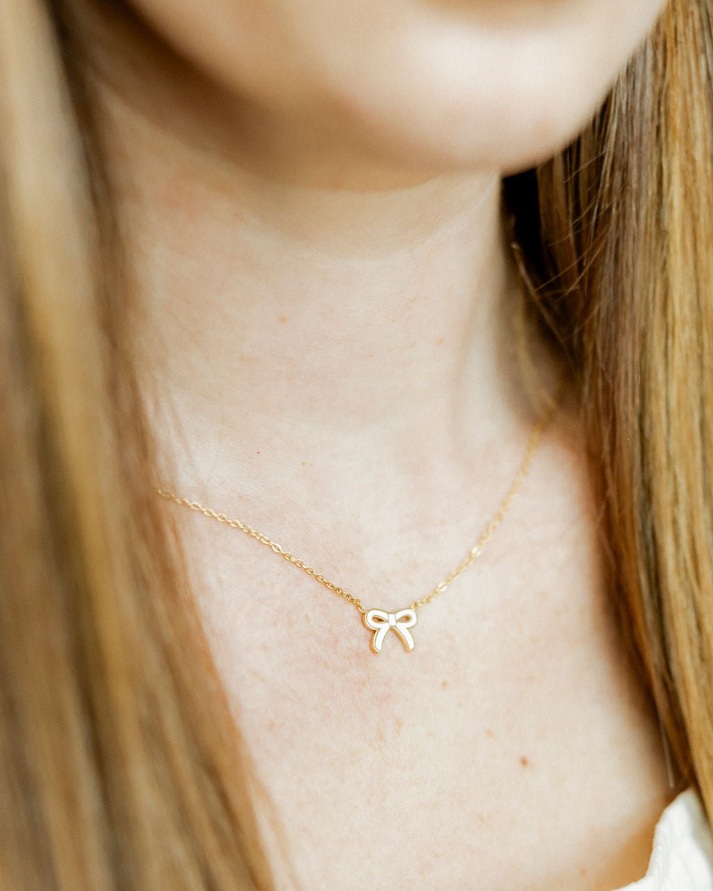 Necklace - Sadie Bow White - Shop LINNY CO