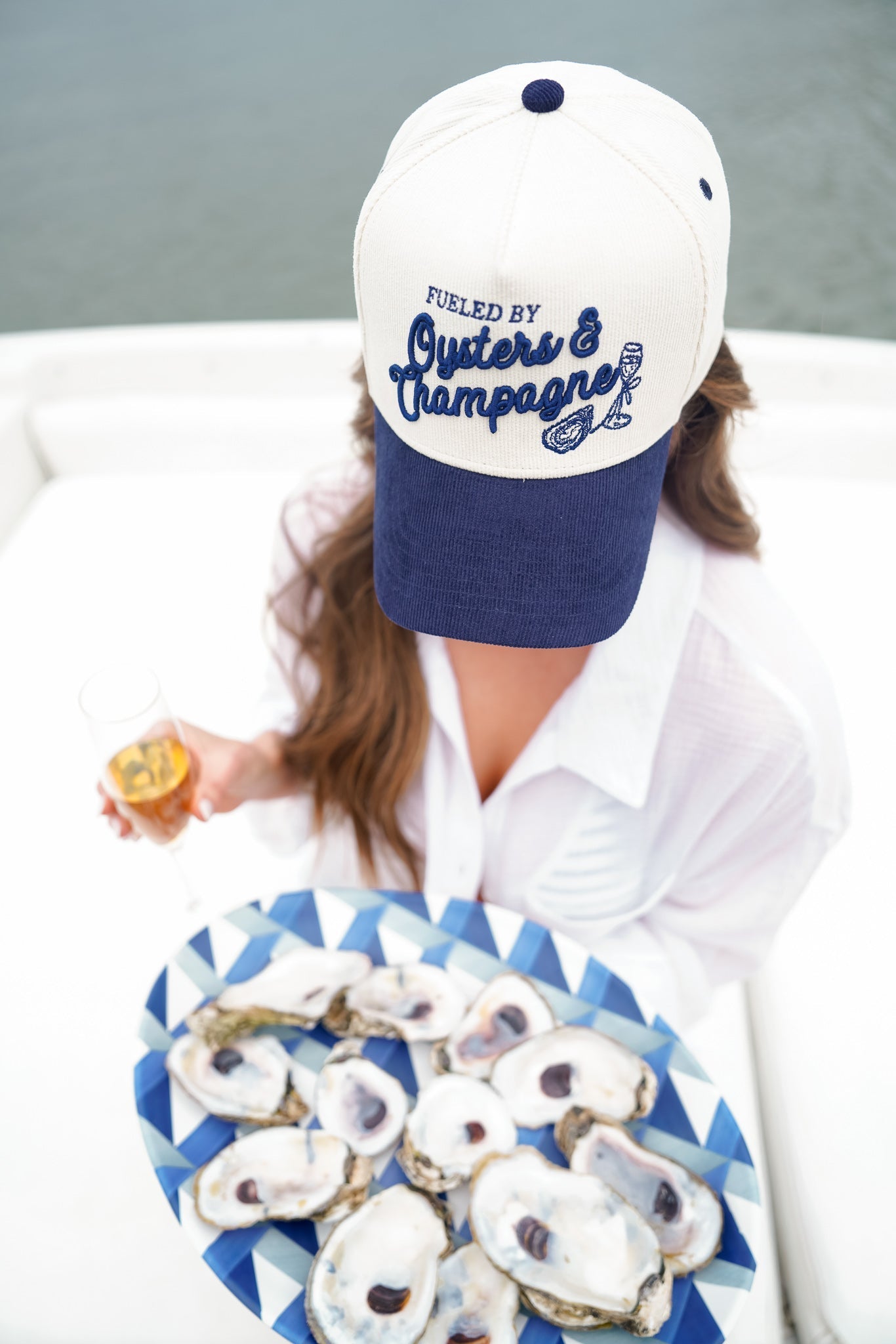 Oysters & Champagne - Navy Corduroy Trucker Hat - Shop LINNY CO