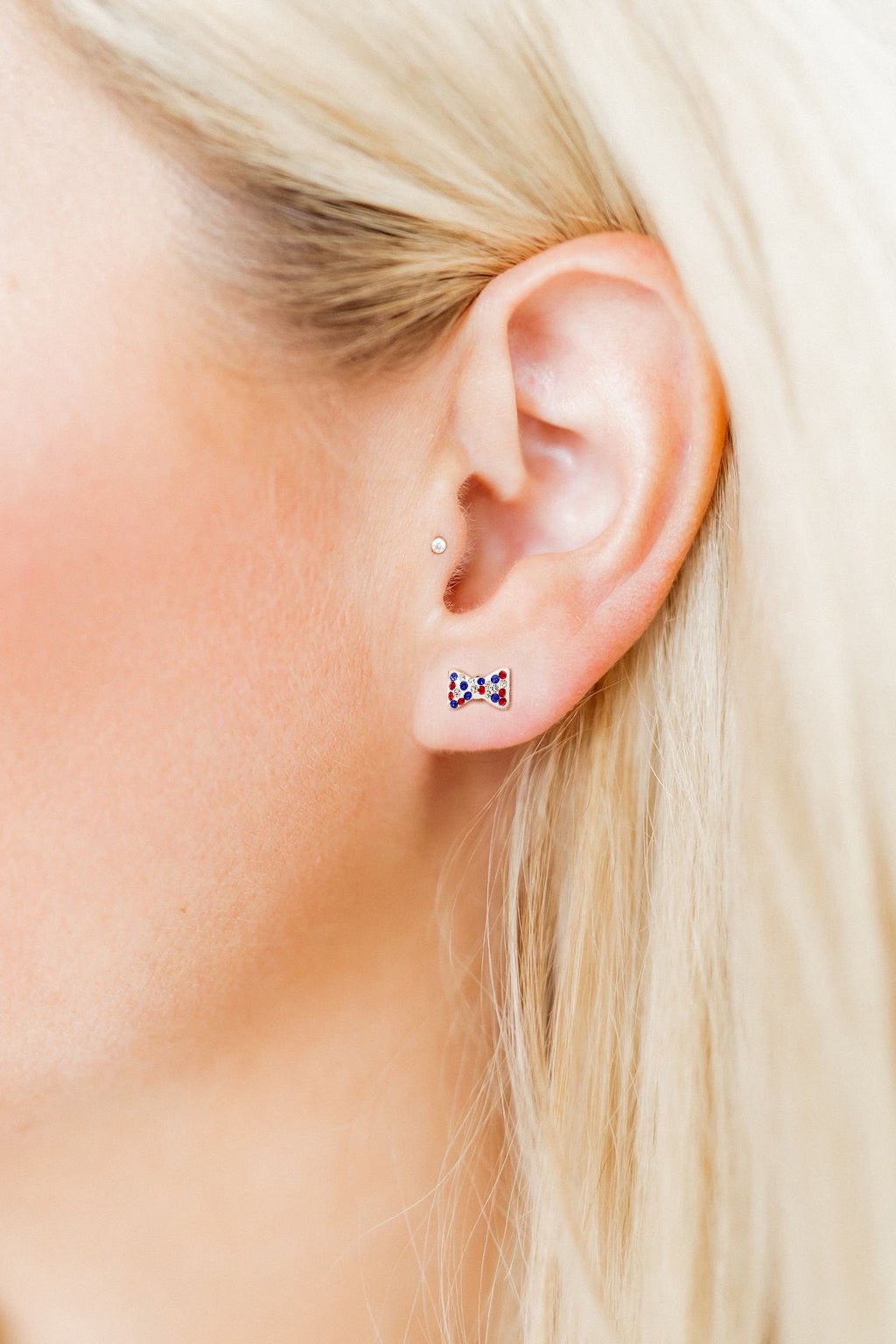 Screwback Stud Earrings - Frances Bow Red, White & Blue - Shop LINNY CO
