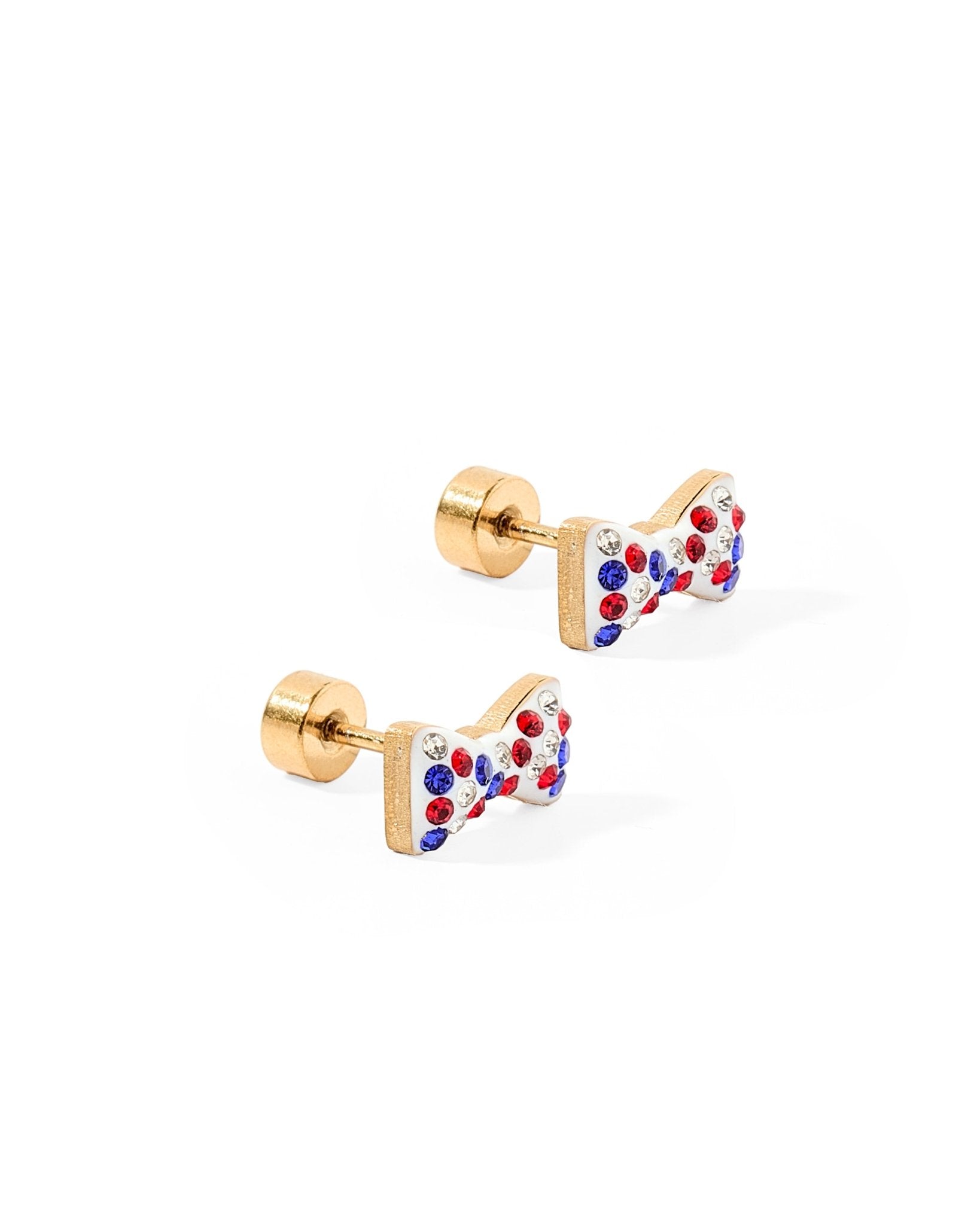 Screwback Stud Earrings - Frances Bow Earring Red, White & Blue - Shop LINNY CO