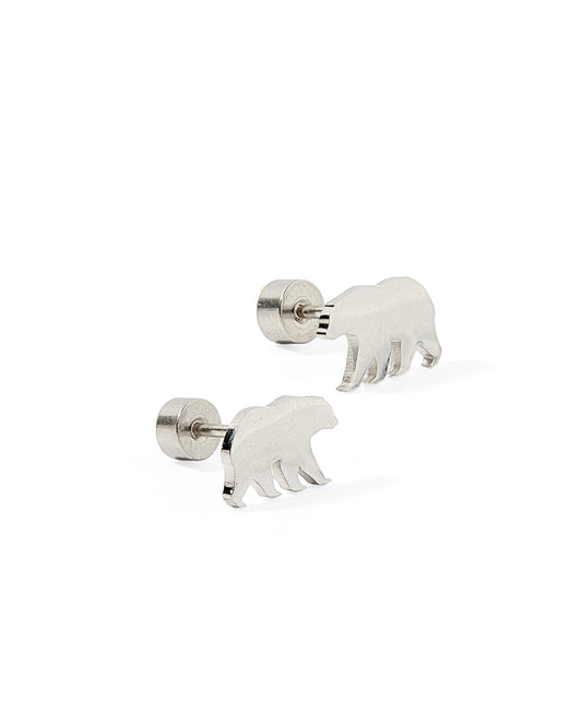 Screwback Stud Earrings - Grizzly Bear - Silver - Shop LINNY CO