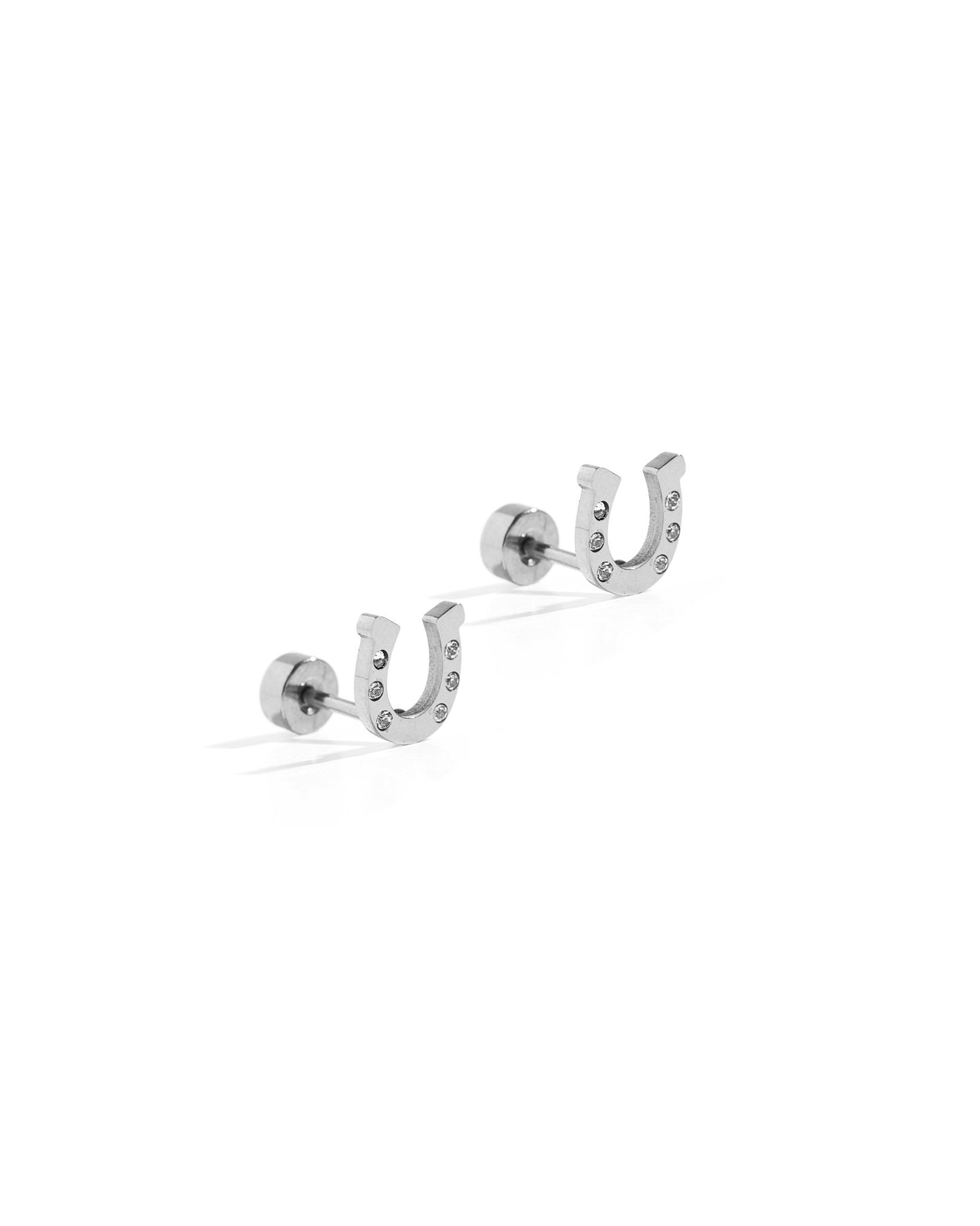 Screwback Stud Earrings - Horseshoe Silver - Shop LINNY CO