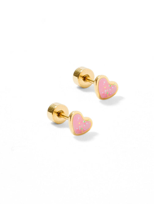 Screwback Stud Earrings - Nora Heart Pink - Shop LINNY CO