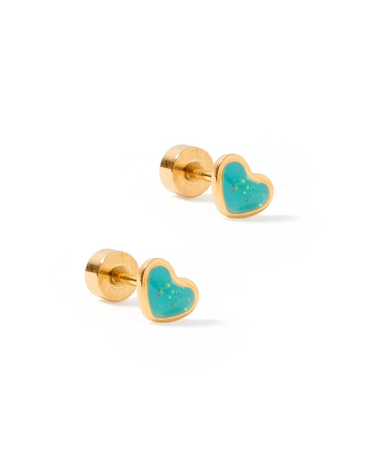 Screwback Stud Earrings - Nora Heart Teal - Shop LINNY CO