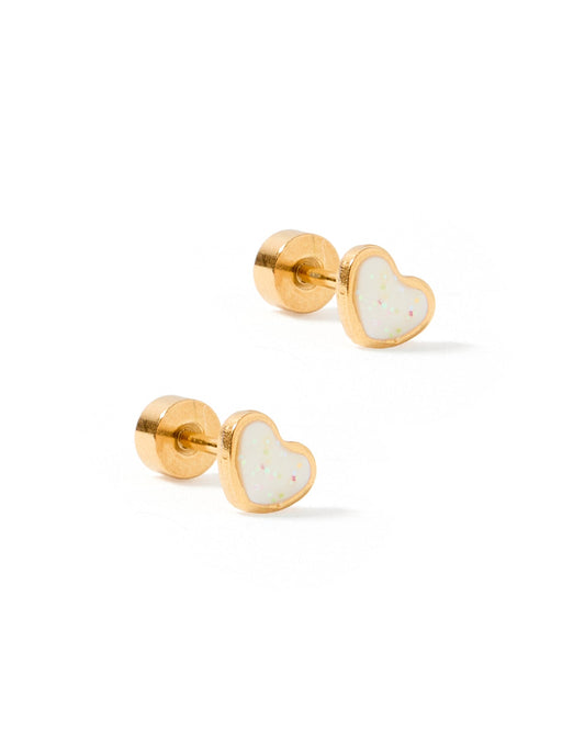 Screwback Stud Earrings - Nora Heart White - Shop LINNY CO