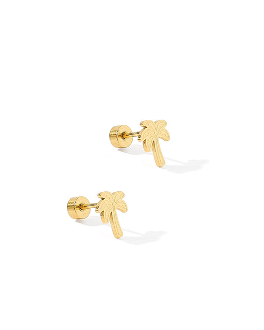 Screwback Stud Earrings - Palm Tree Gold - Shop LINNY CO