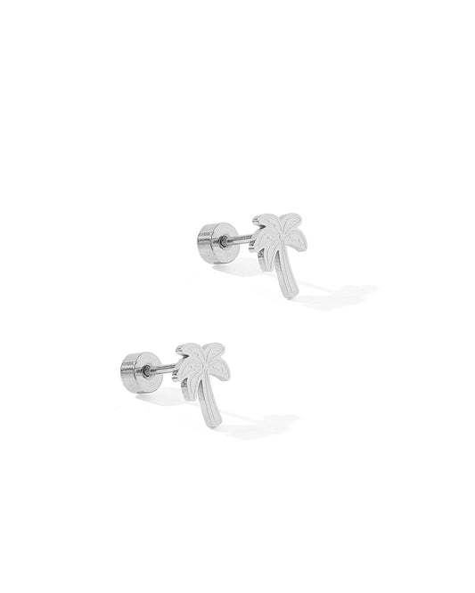 Screwback Stud Earrings - Palm Tree Silver - Shop LINNY CO