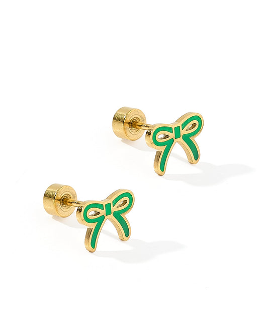 Screwback Stud Earrings - Sadie Bow Green - Shop LINNY CO