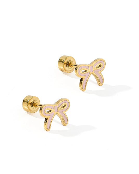 Screwback Stud Earrings - Sadie Bow Light Pink - Shop LINNY CO